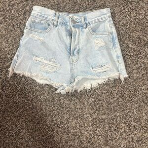 Light Blue Distressed Denim Shorts